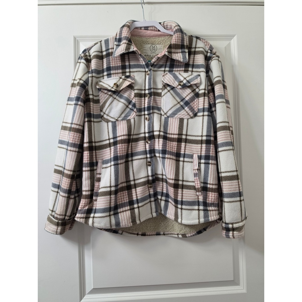 Sage Collective Women Pink Plaid Fleece Faux Fur Lined Shacket Jacket S